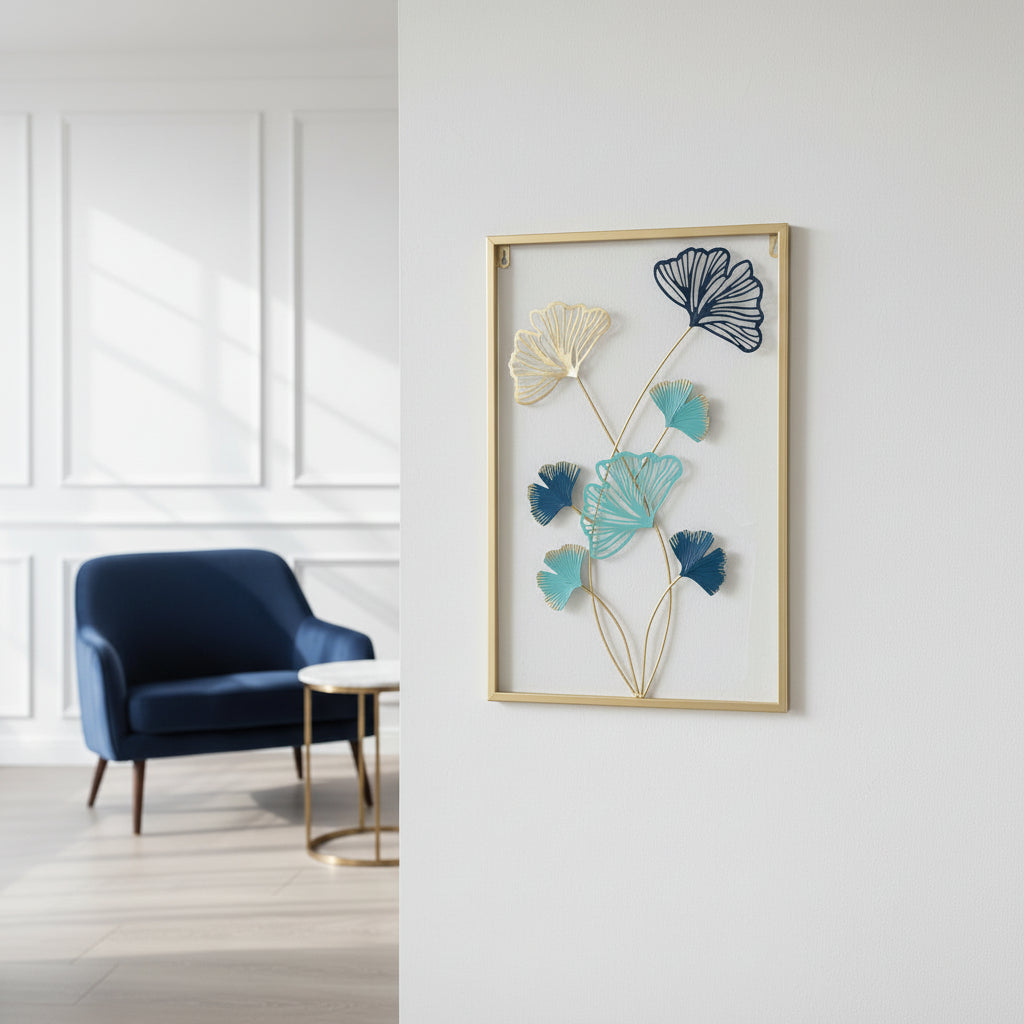 Golden Metallic Rectangular 3d Flowers Wall Décor