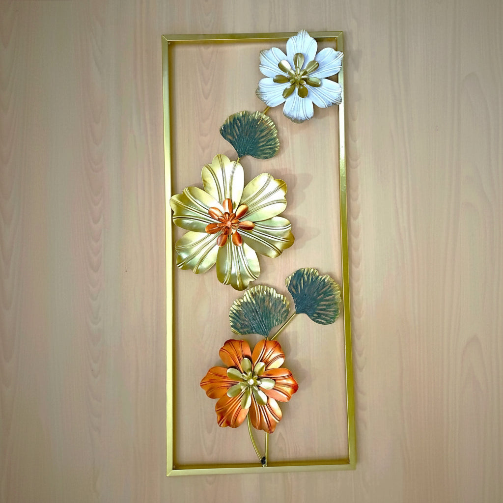 Golden Metallic Rectangular 3d Flowers Wall Décor