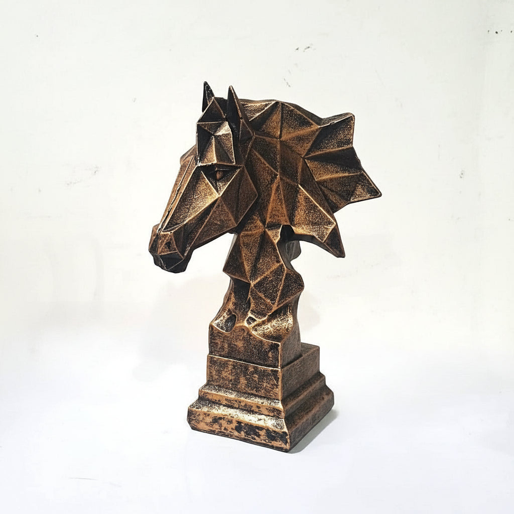 Antique Golden Cubic Horse Head Sculpture