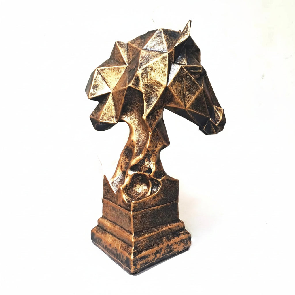 Antique Golden Cubic Horse Head Sculpture