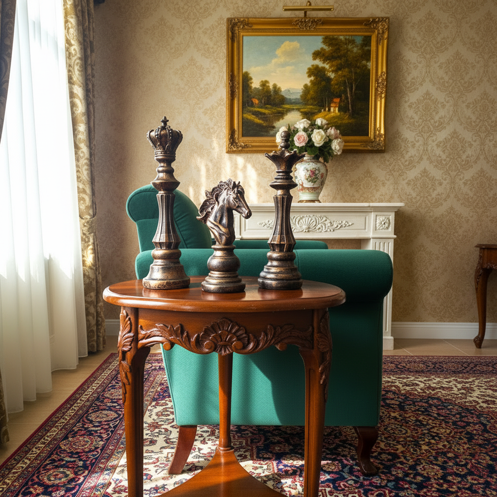 Elegant Chess Sculpture Set – King, Queen & Knight (Set of 3)