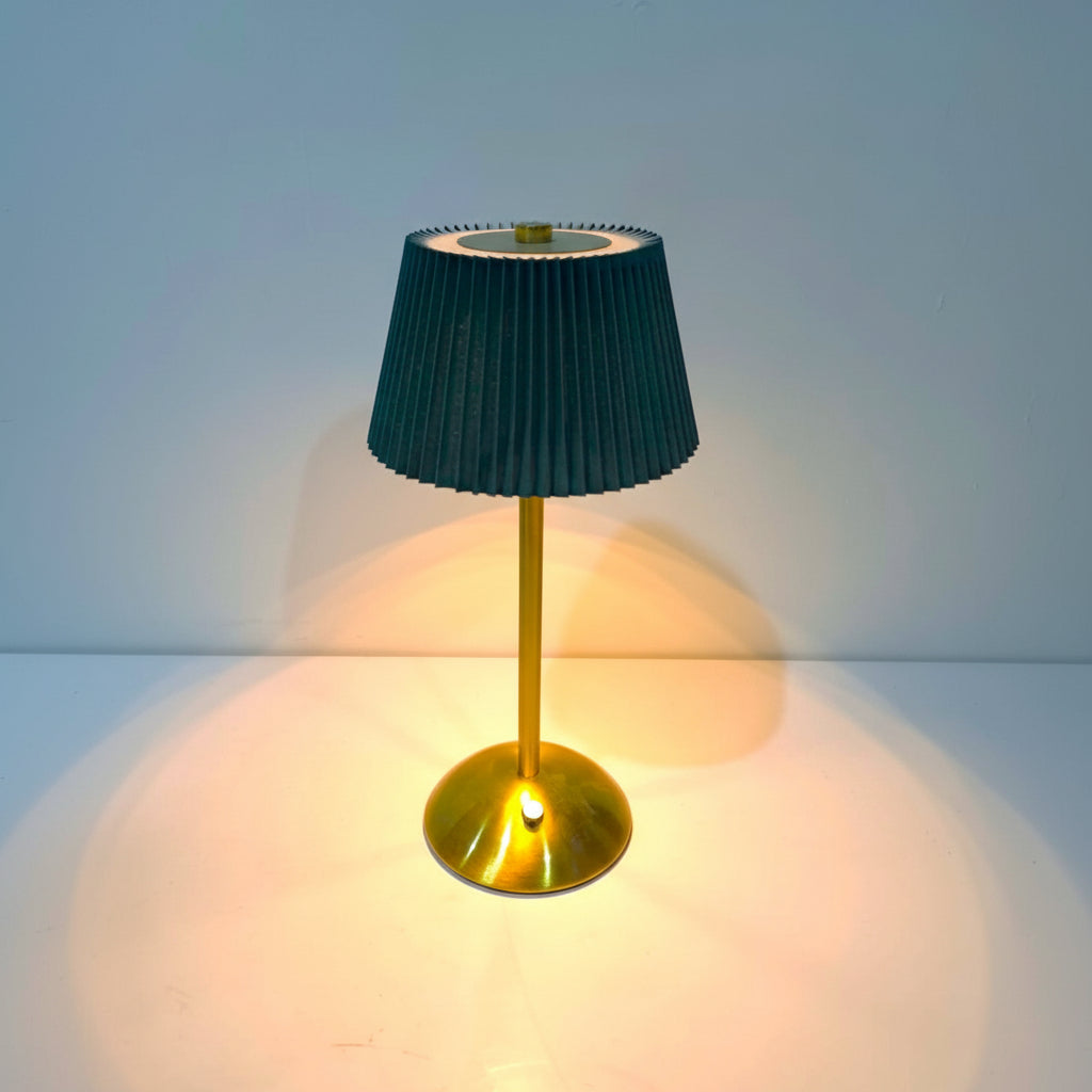 Golden LED Lamp with Green and Black Umbrella Shape Top – 3 Light Colours, Portable, Rechargeable, Touch Sensor