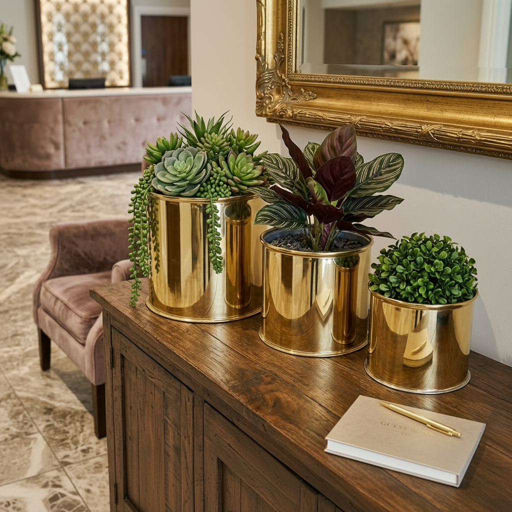 Set of 3 Golden Metallic Planters (without Plants)
