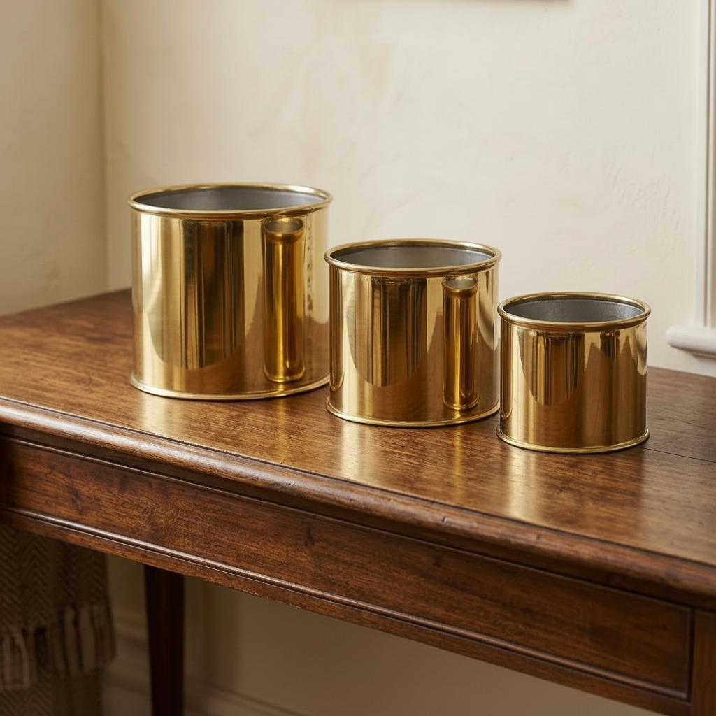 Set of 3 Golden Metallic Planters (without Plants)