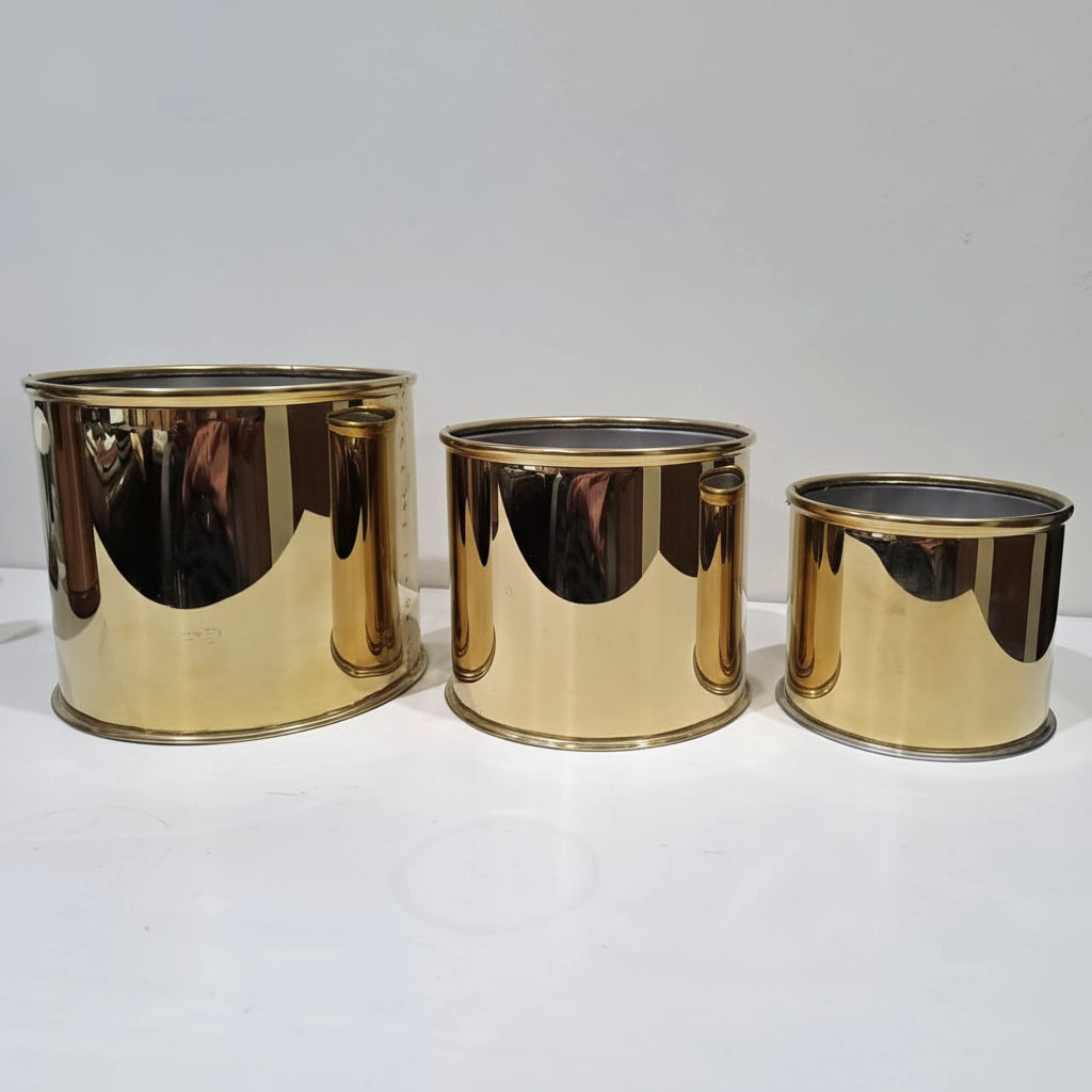 Set of 3 Golden Metallic Planters (without Plants)