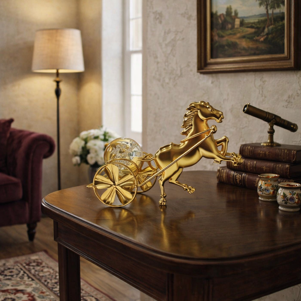 Crystal Ball on a Classic Golden metallic Horse Cart