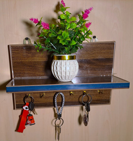 Wall Mounted 6 Hooks Key-Holder with Shelf for Home Decor