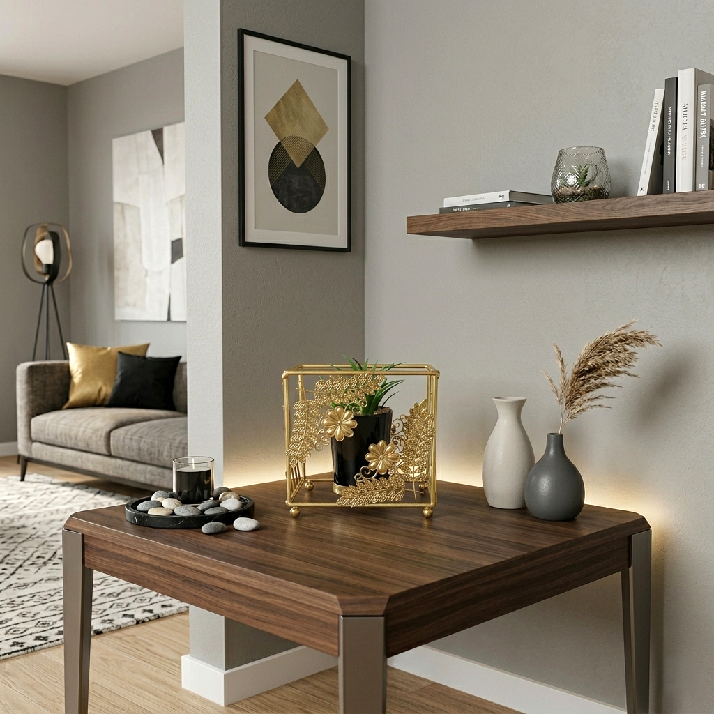 Cactus with Planter inside Golden Metallic Stand