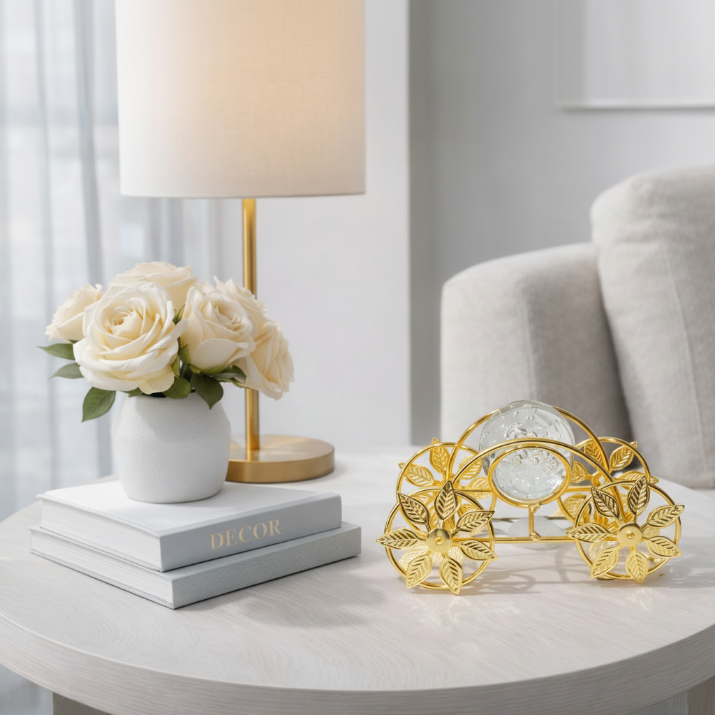 Crystal Ball on a Classic Golden metallic 4 Wheels Cart