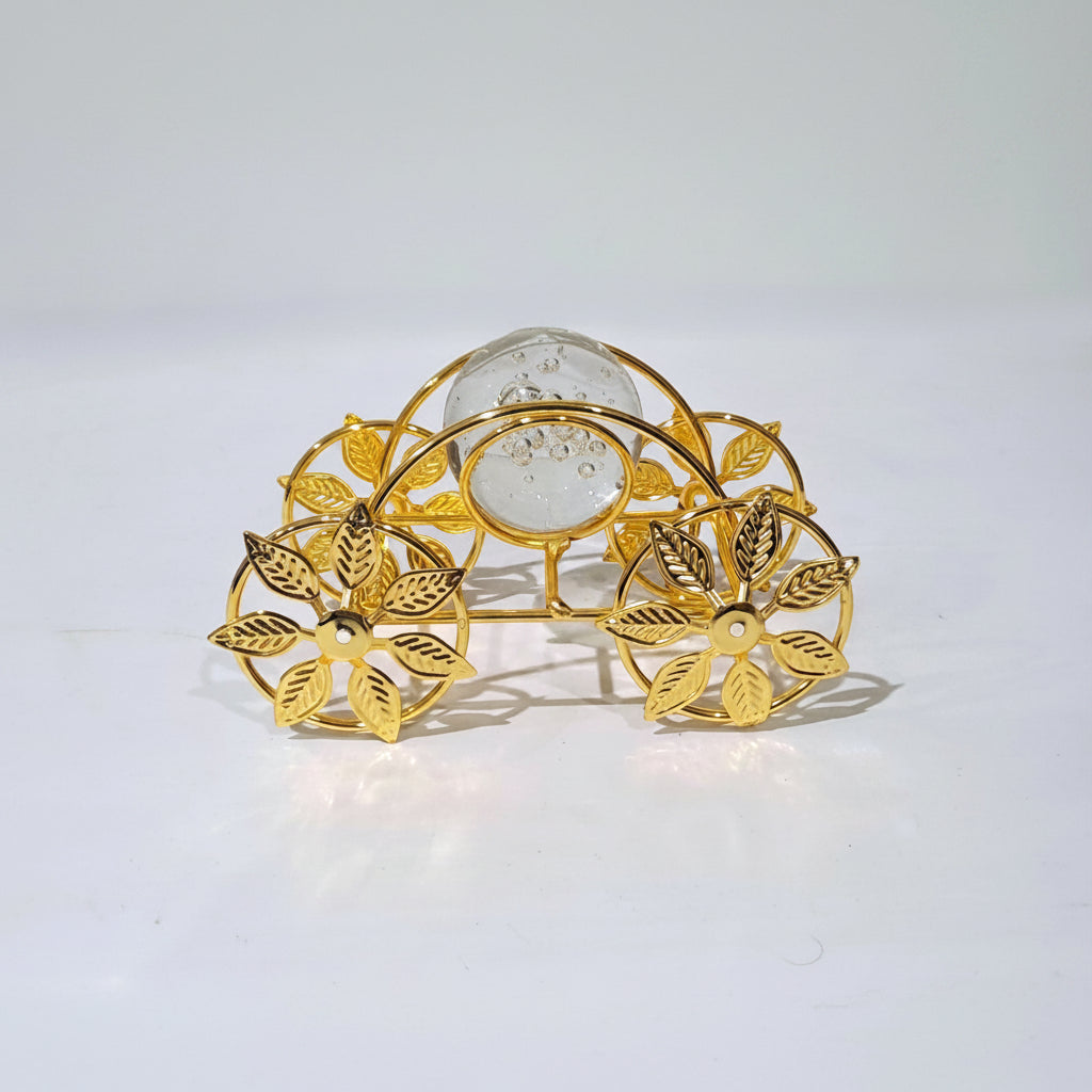 Crystal Ball on a Classic Golden metallic 4 Wheels Cart