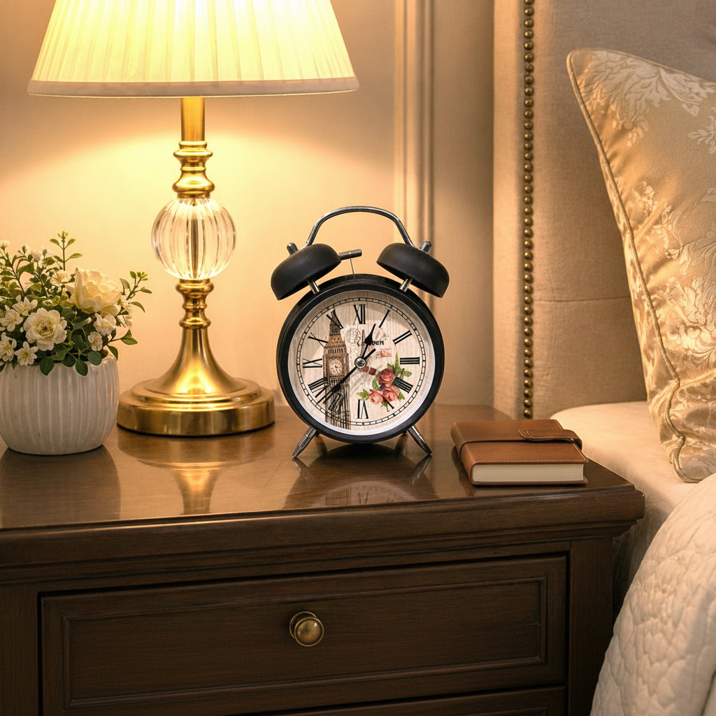 Black Metallic Vintage Mechanical Alarm Clock with Loud Alarm