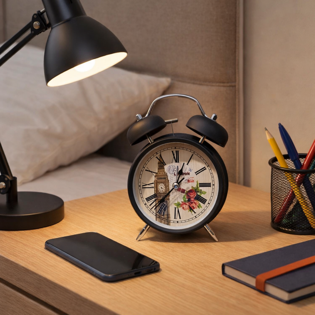 Black Metallic Vintage Mechanical Alarm Clock with Loud Alarm