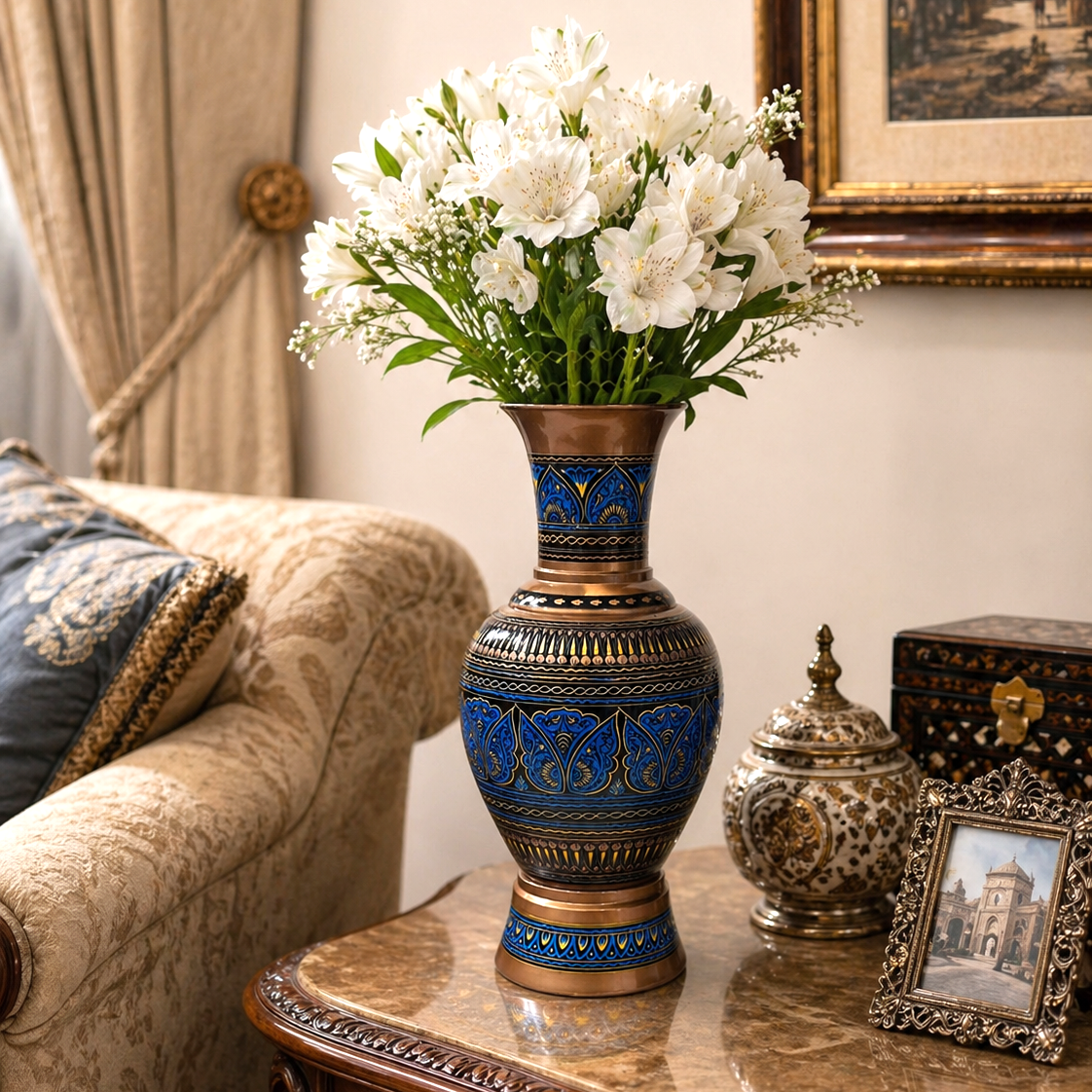 Hand Made Wooden Painted / Naqshi decorative Vase (without Flowers)