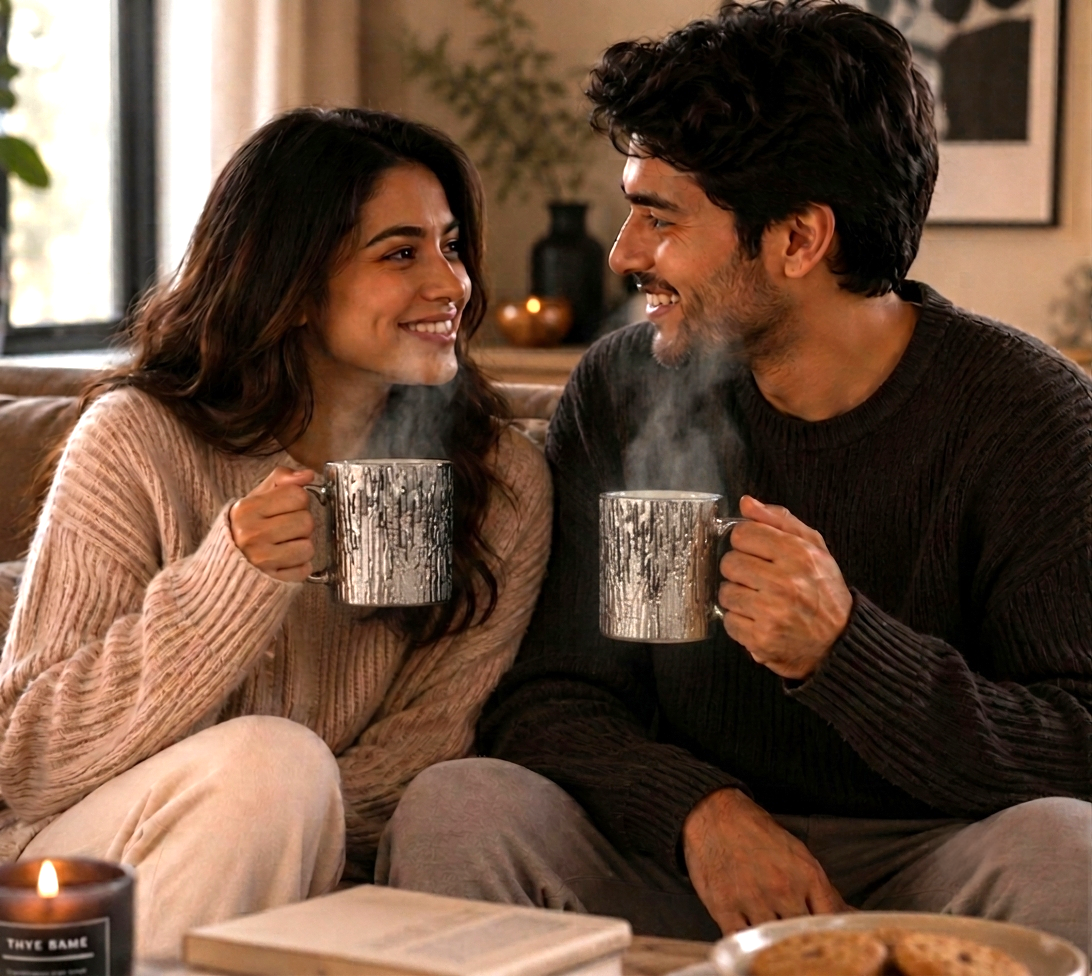 Silver Ceramics Coffee Mug with Textured Surroundings