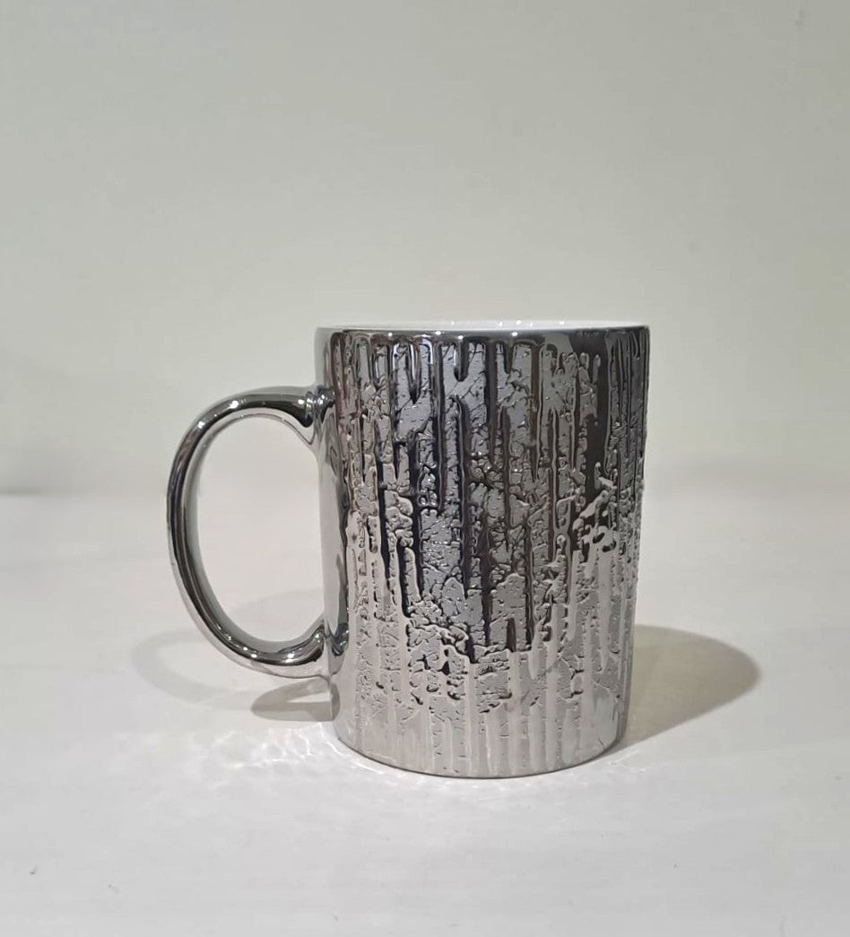 Silver Ceramics Coffee Mug with Textured Surroundings