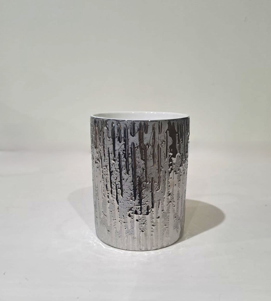 Silver Ceramics Coffee Mug with Textured Surroundings