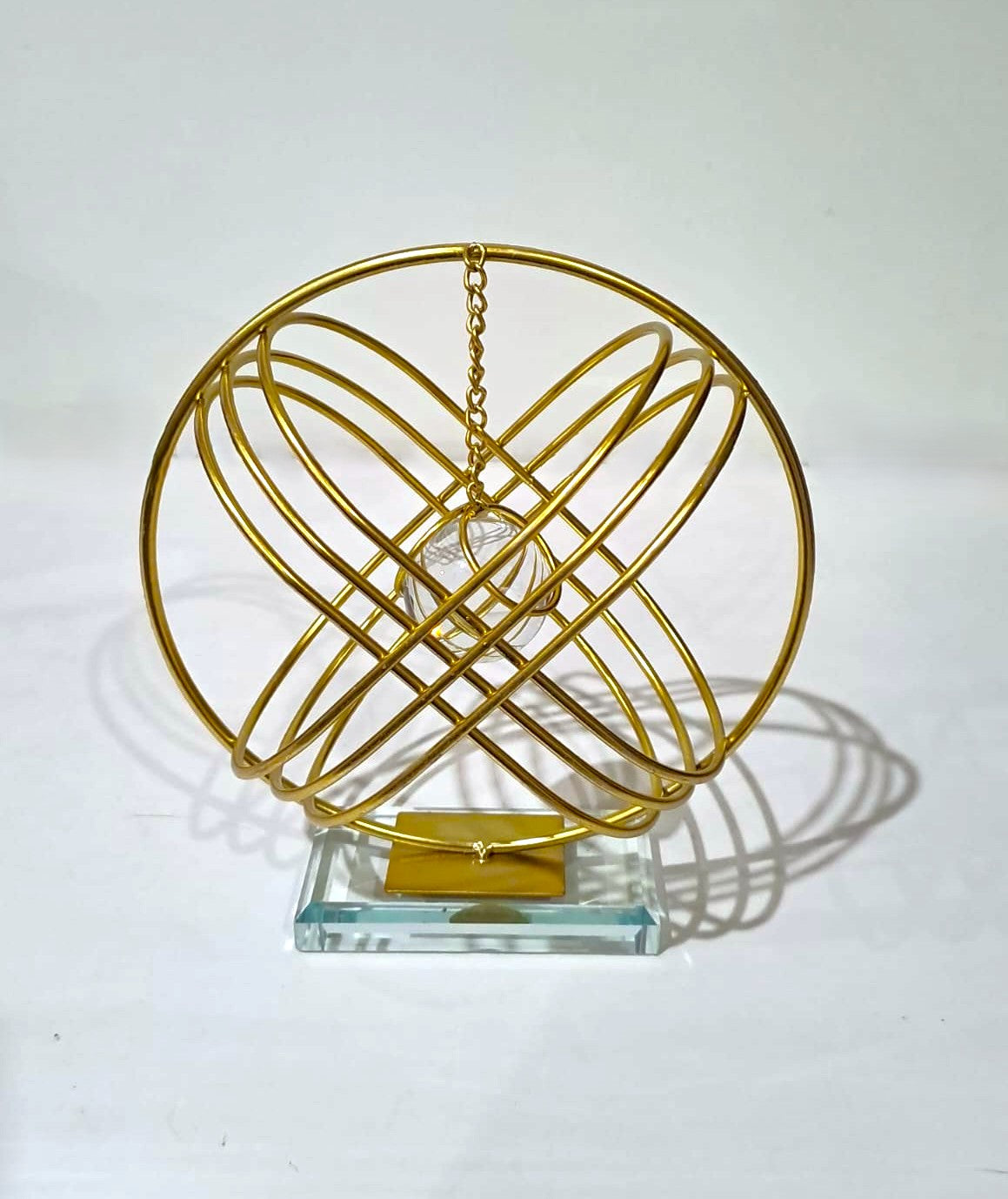 Golden Metal Armillary Sphere with Crystal Pendulum