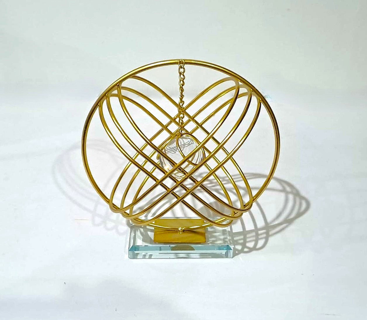 Golden Metal Armillary Sphere with Crystal Pendulum