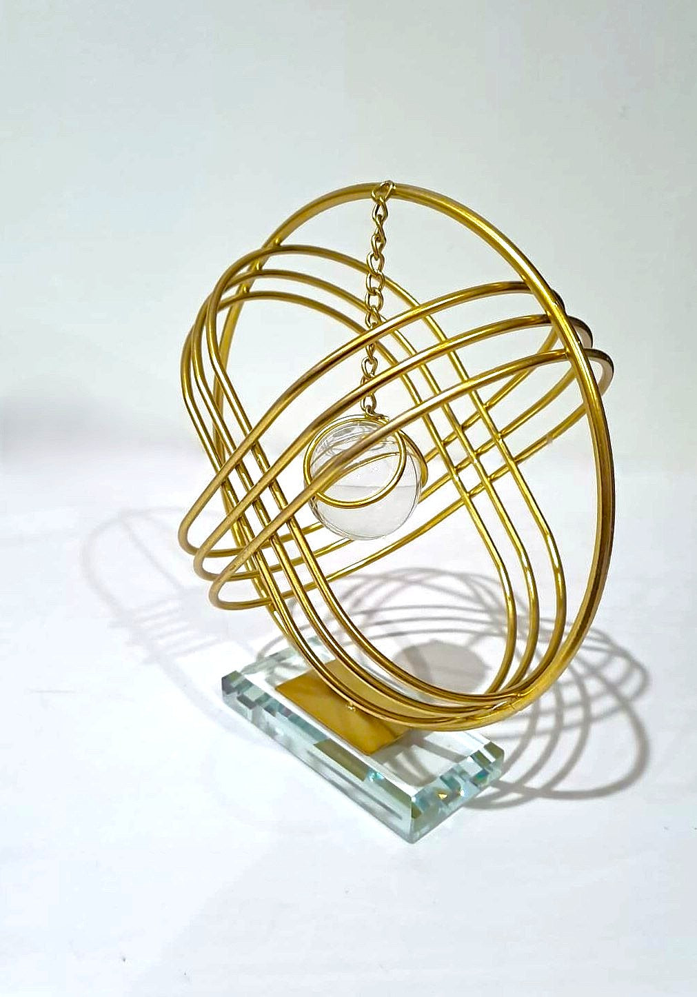 Golden Metal Armillary Sphere with Crystal Pendulum