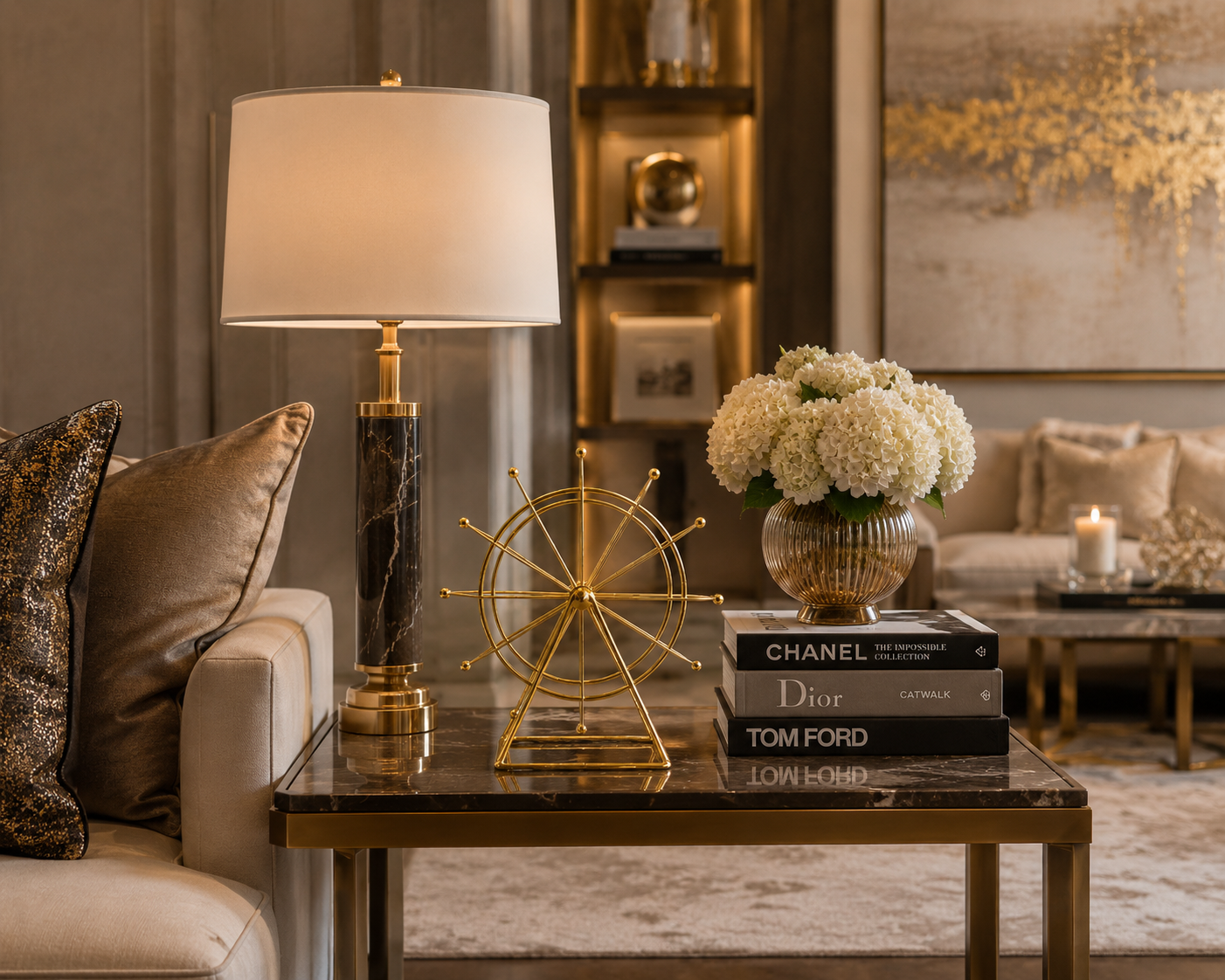 Golden Metal Ferris Wheel Desktop Sculpture