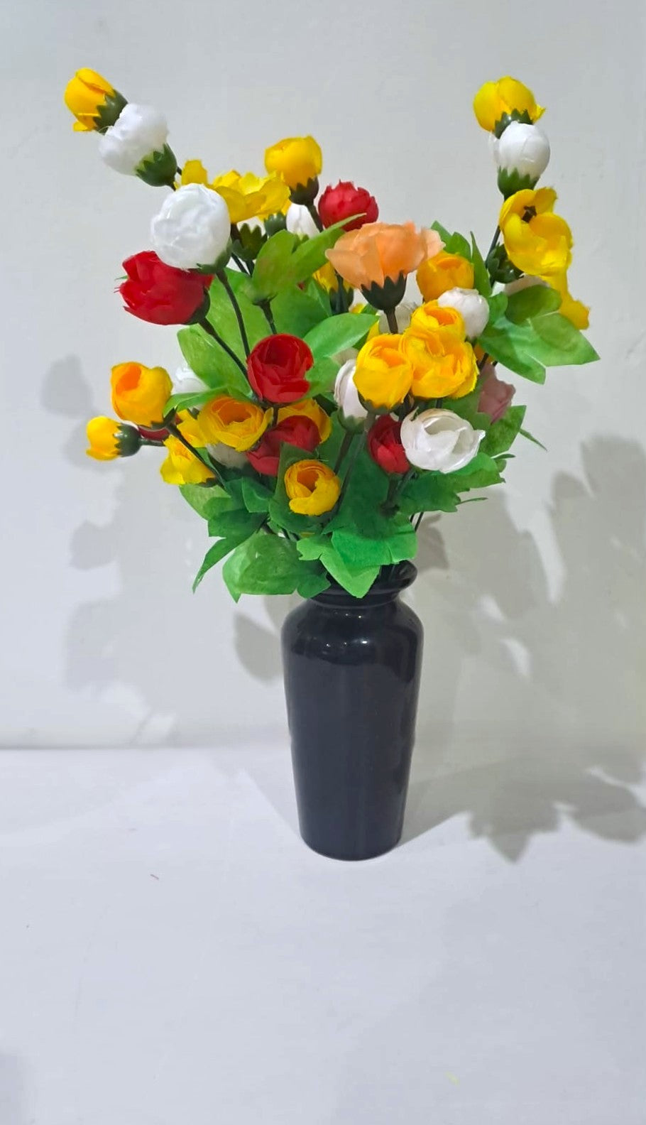 Black Classic Ceramic Vase with 2 Bunches of Multi Colour flowers