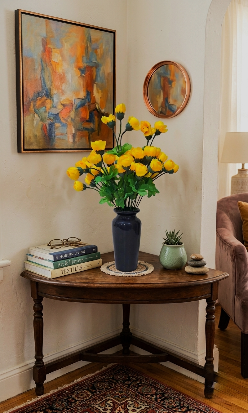 Black Classic Ceramic Vase with 2 Bunches of Yellow flowers