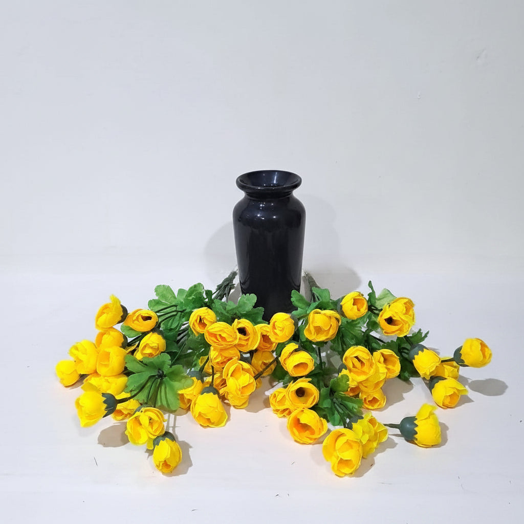 Black Classic Ceramic Vase with 2 Bunches of Yellow flowers