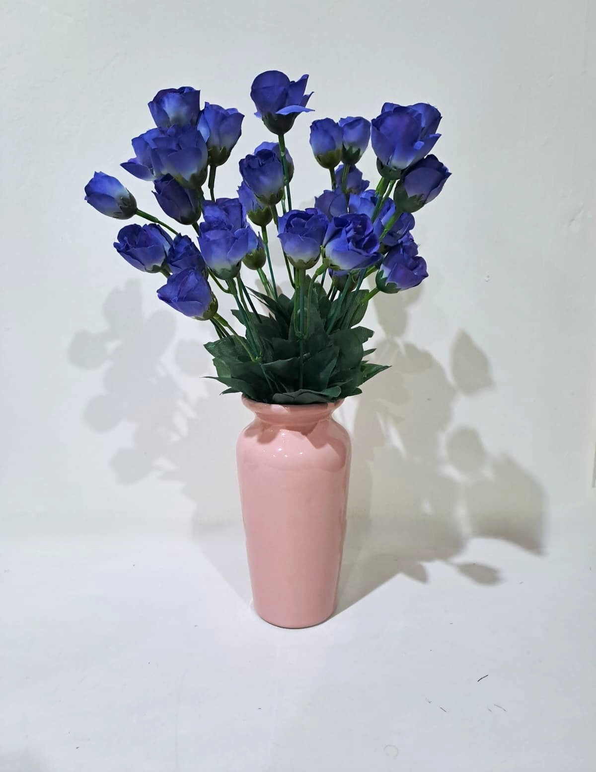 Salmon Pink Classic Ceramic Vase with 1 Bunch of Blue-White Flowers