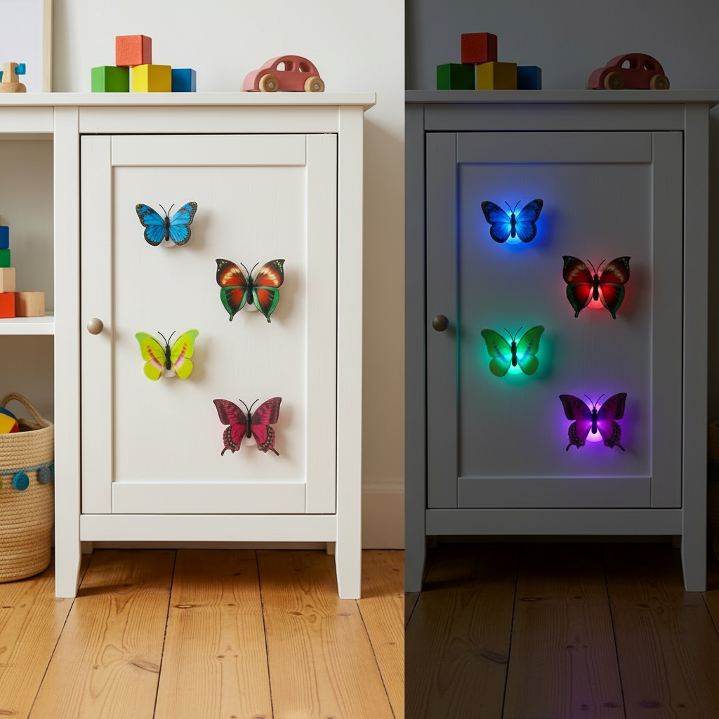 Pack of 4 Multicolour LED Butterflies for Kids Toys Cabinet