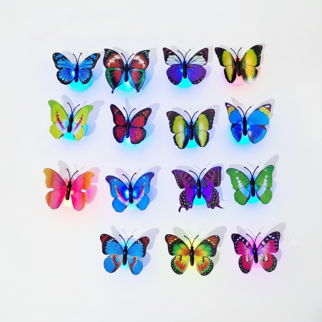 Pack of 4 Multicolour LED Butterflies for Kids Toys Cabinet