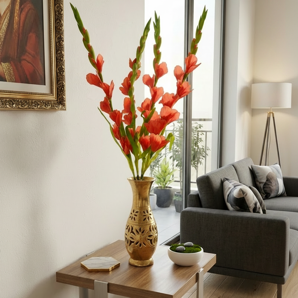 Golden Resin Bottle Shape Vase with Floral Cutouts