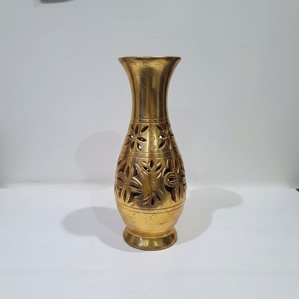 Golden Resin Bottle Shape Vase with Floral Cutouts