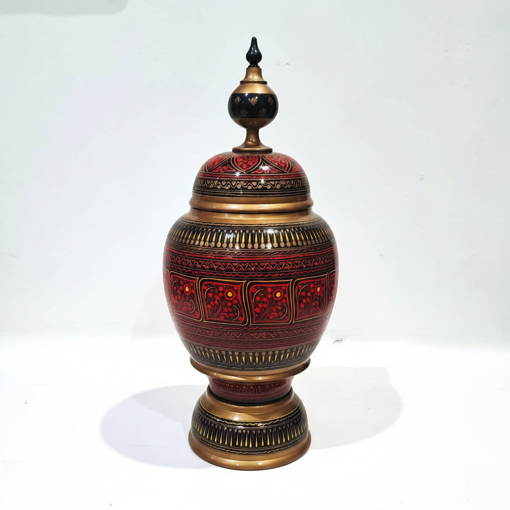 Red-Black Wooden Hand Crafted Naqshi Candy Jar (Large)