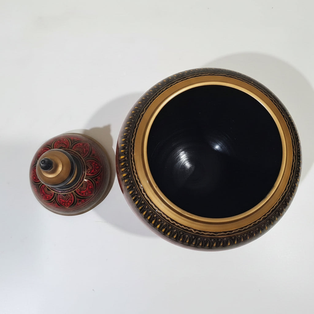 Red-Black Wooden Hand Crafted Naqshi Candy Jar (Large)