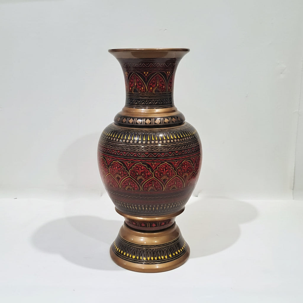Red-Black Wooden Hand Crafted Naqshi Vase (Large)