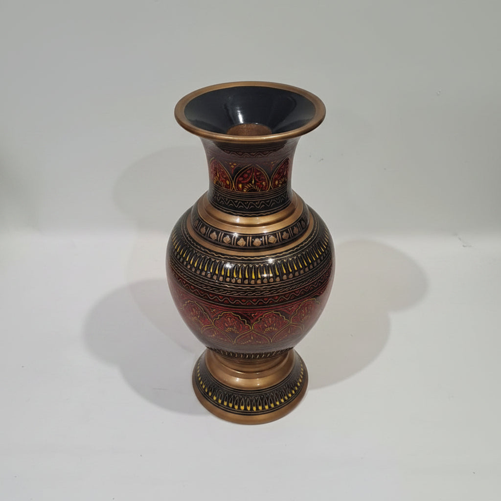 Red-Black Wooden Hand Crafted Naqshi Vase (Large)