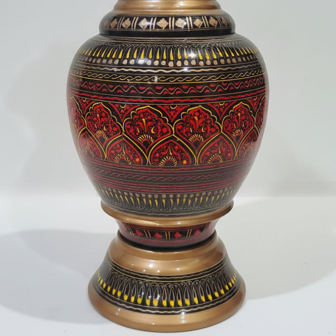 Red-Black Wooden Hand Crafted Naqshi Vase (Large)