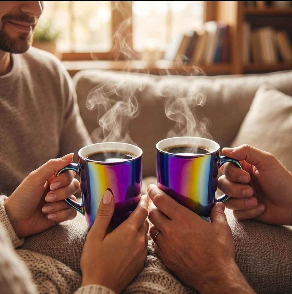 Golden Rainbow Ceramics Coffee Mug with Stirring Spoon