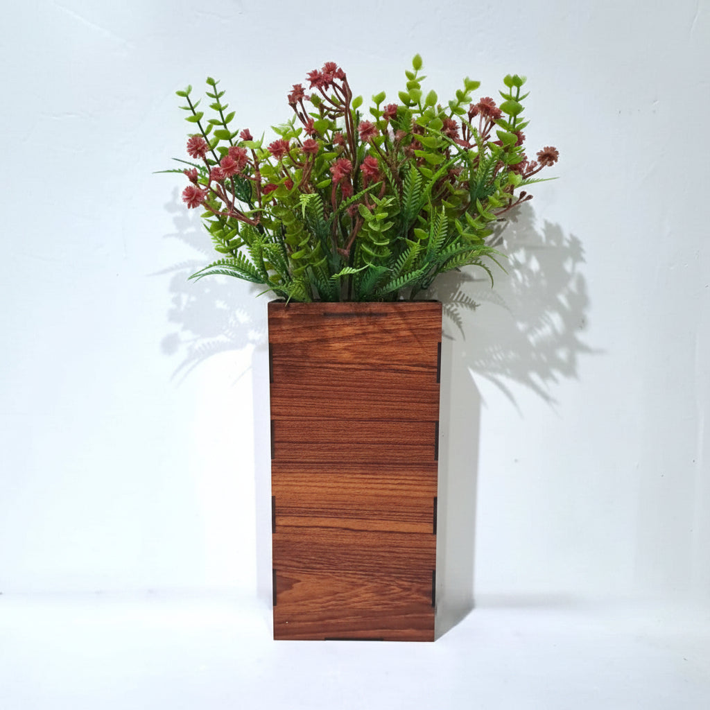 2 Pcs Set of Wooden wall Planters with artificial Plants