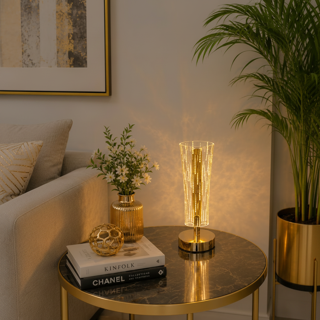 Golden LED Desk Lamp – 3 Light Colours, Portable, Rechargeable, Touch Sensor