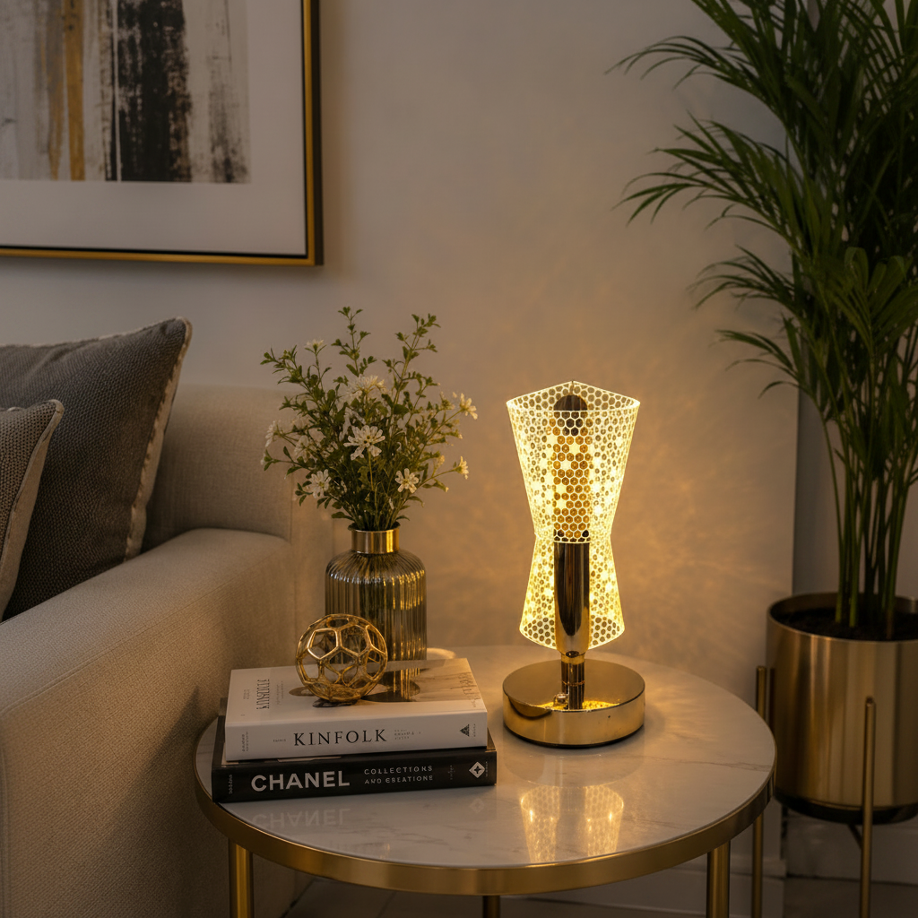 Golden LED Desk Lamp – 3 Light Colours, Portable, Rechargeable, Touch Sensor