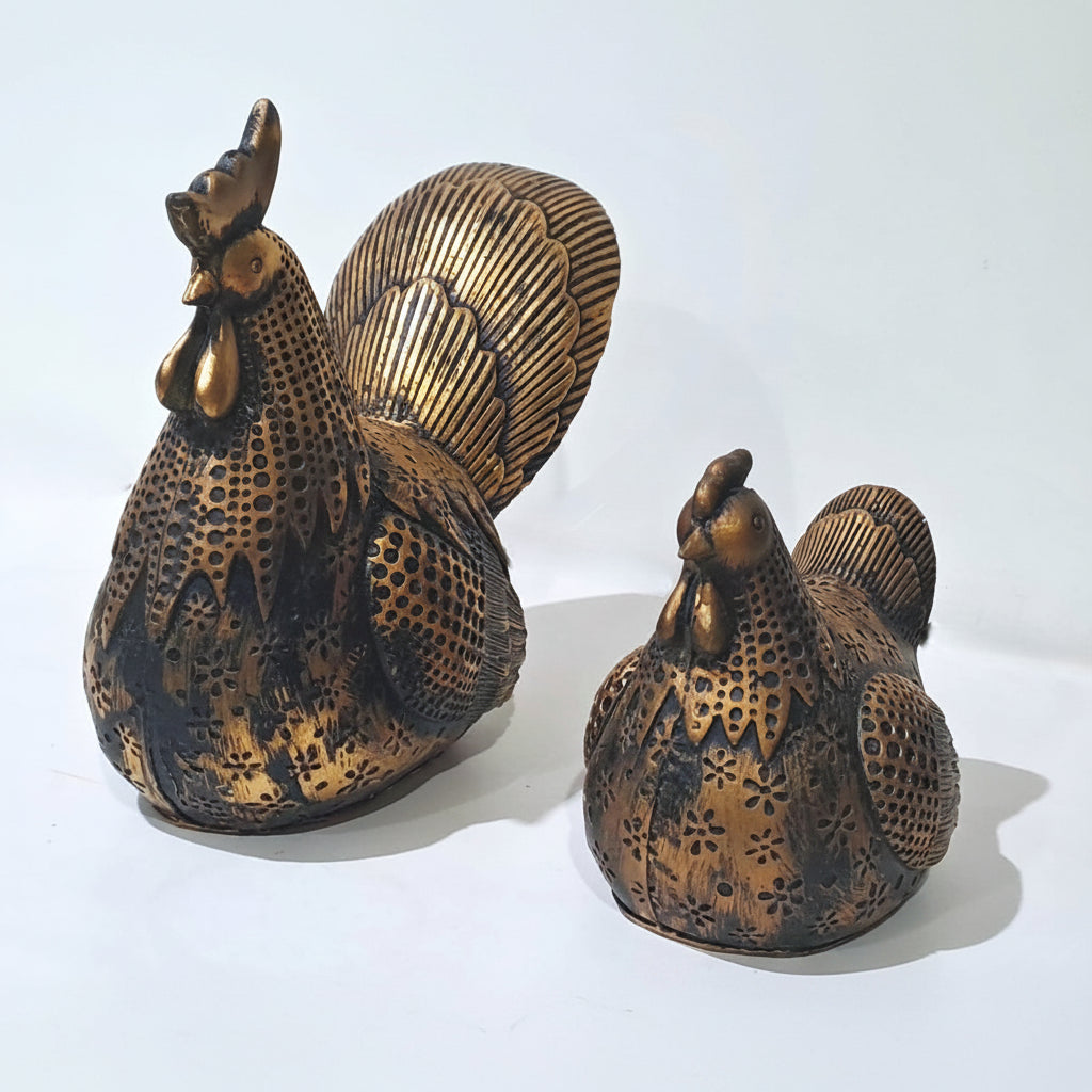 2-Pcs Set of Antique Golden-Black Resin Chicks