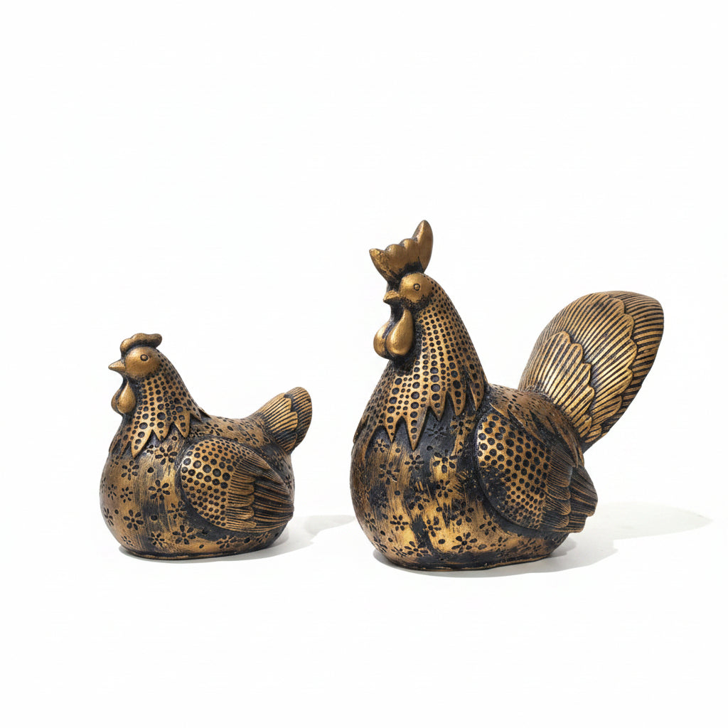2-Pcs Set of Antique Golden-Black Resin Chicks