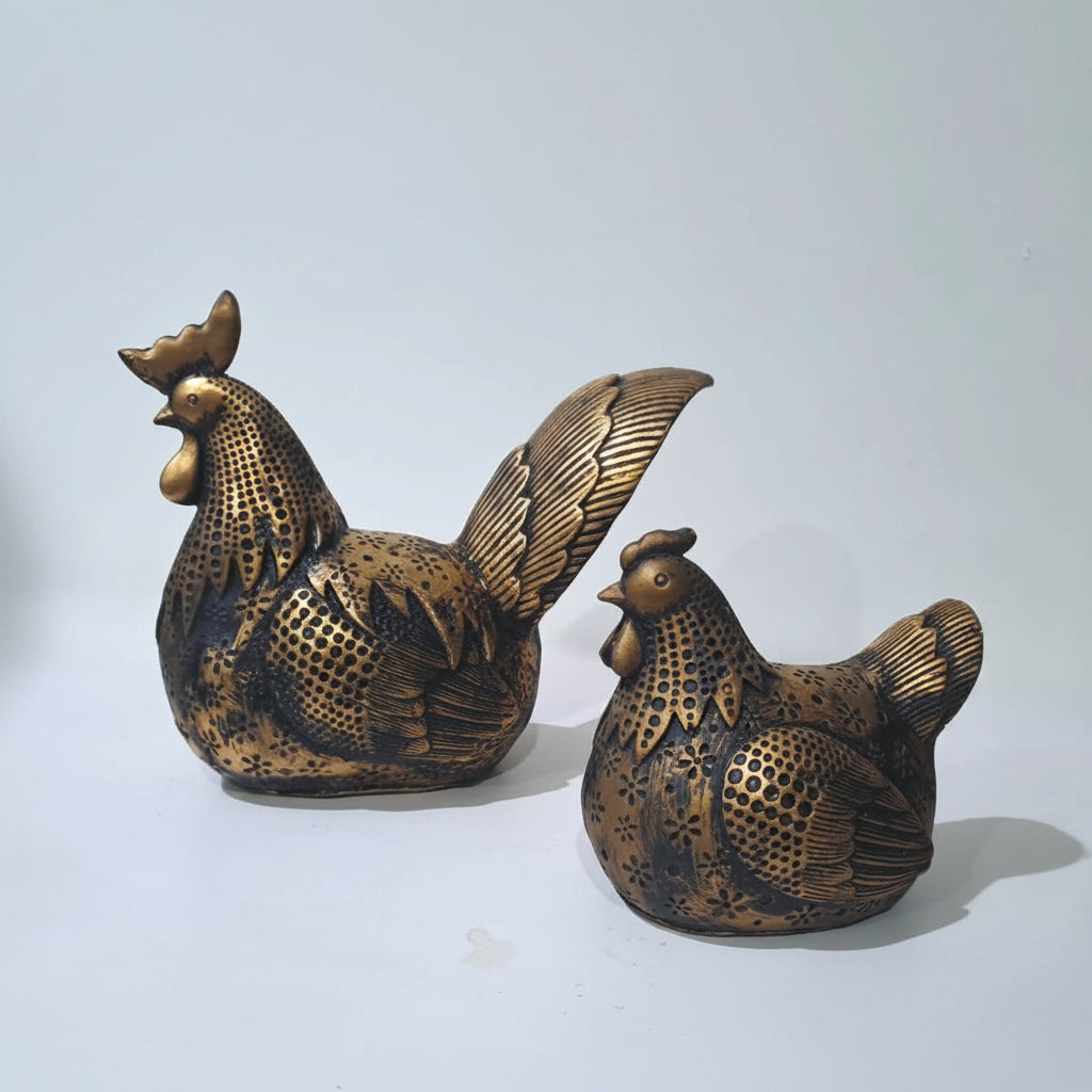 2-Pcs Set of Antique Golden-Black Resin Chicks