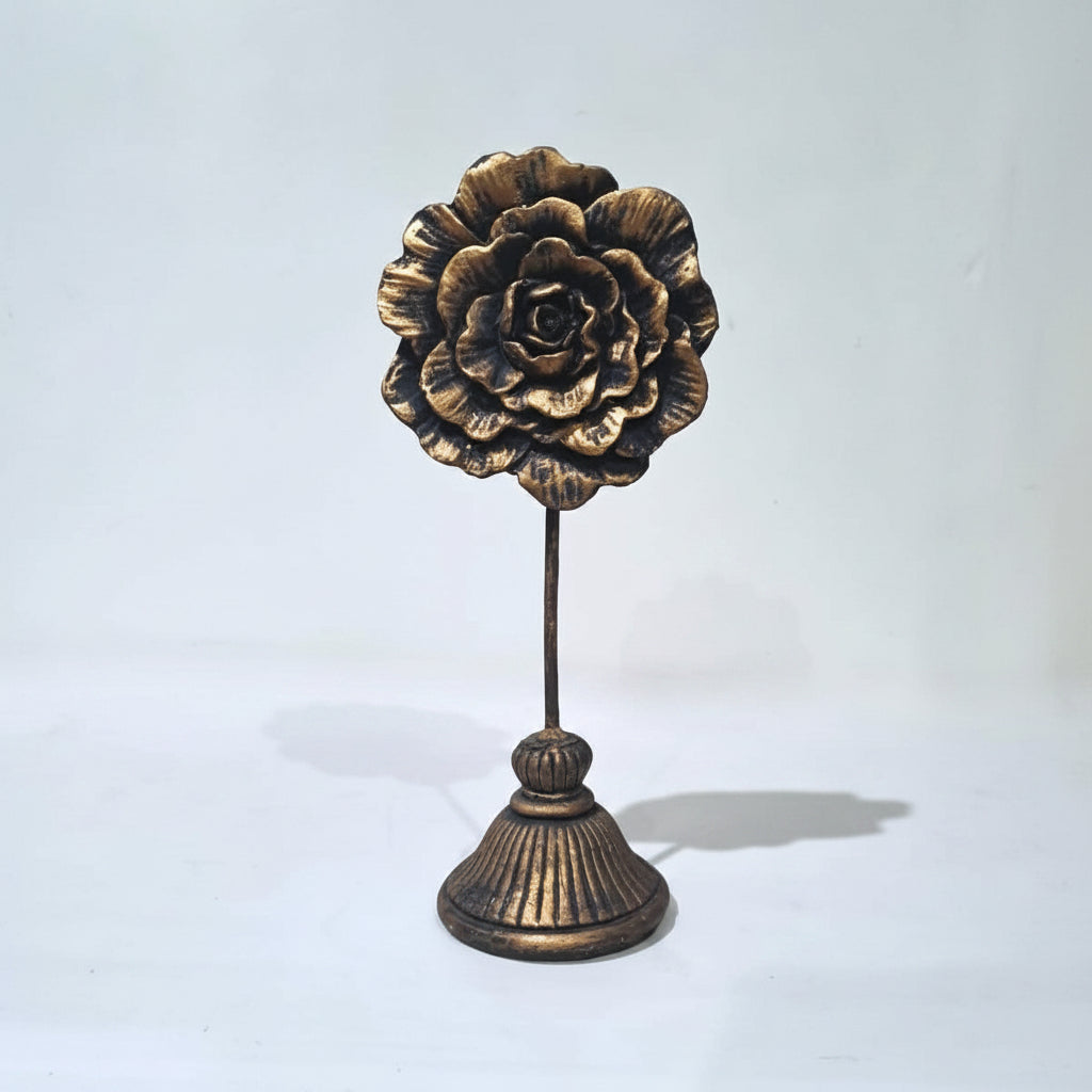 Antique Golden-Black Resin Sunflower on Stand
