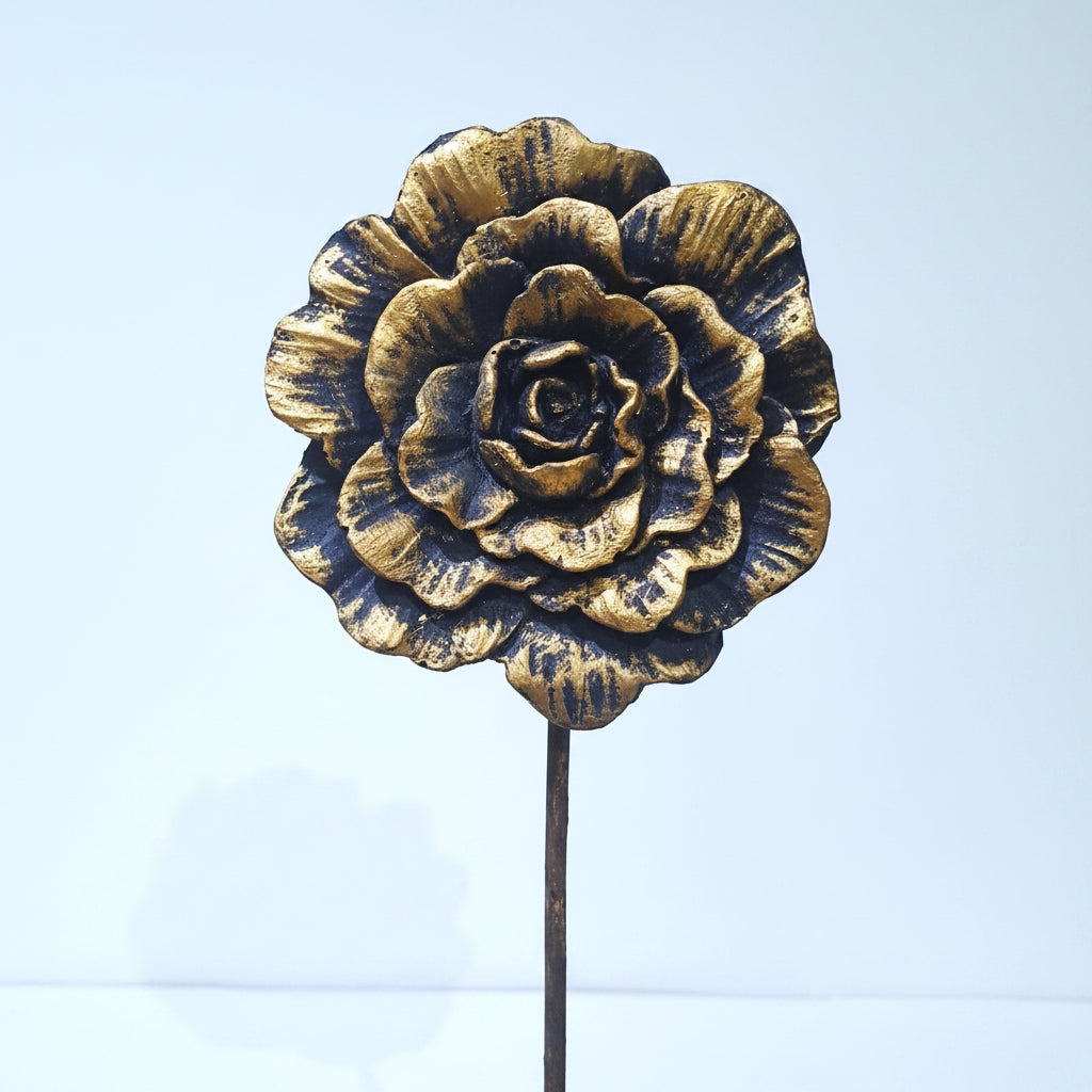 Antique Golden-Black Resin Sunflower on Stand