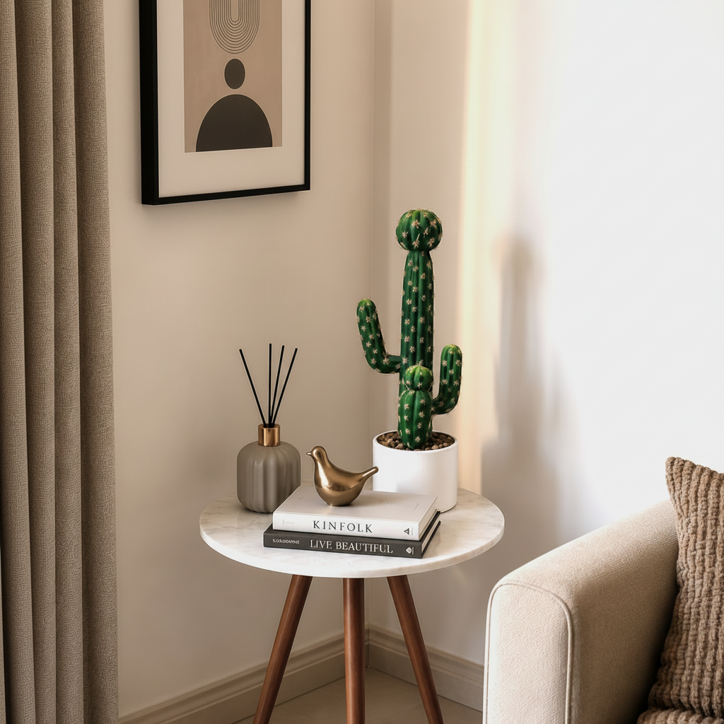 Green Cactus Tree in White Plastic Pot