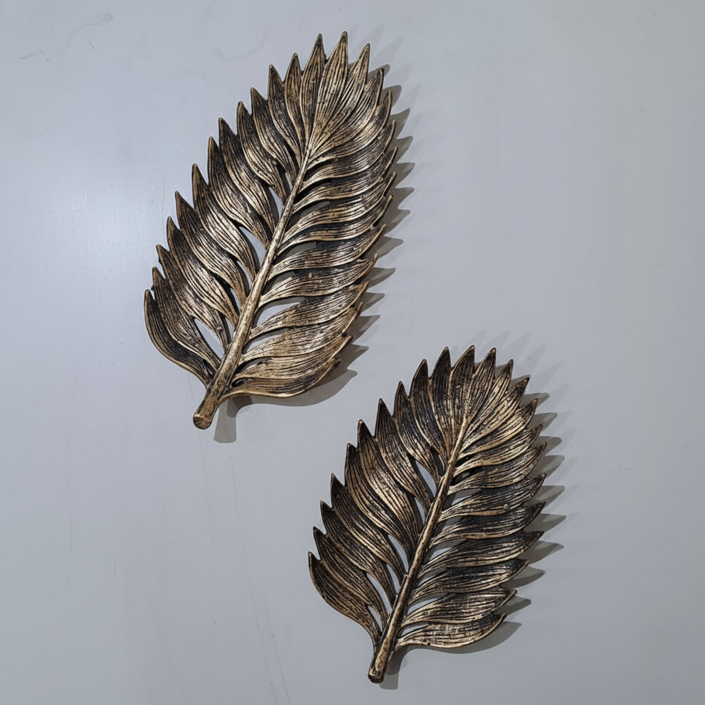 2-Pcs Set of Antique Golden-Black Resin Leaf shaped Décor Trays