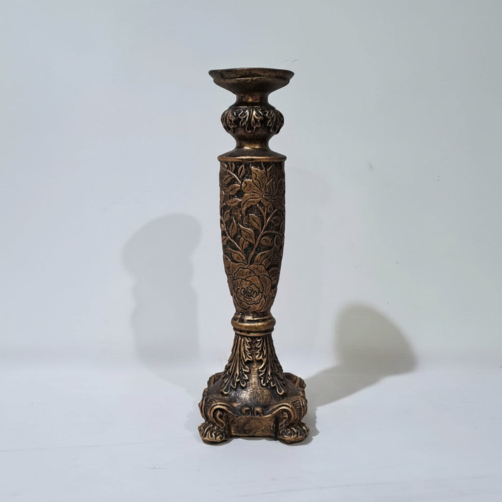 Antique Golden-Black Embossed Resin Candle Stand (without candle)