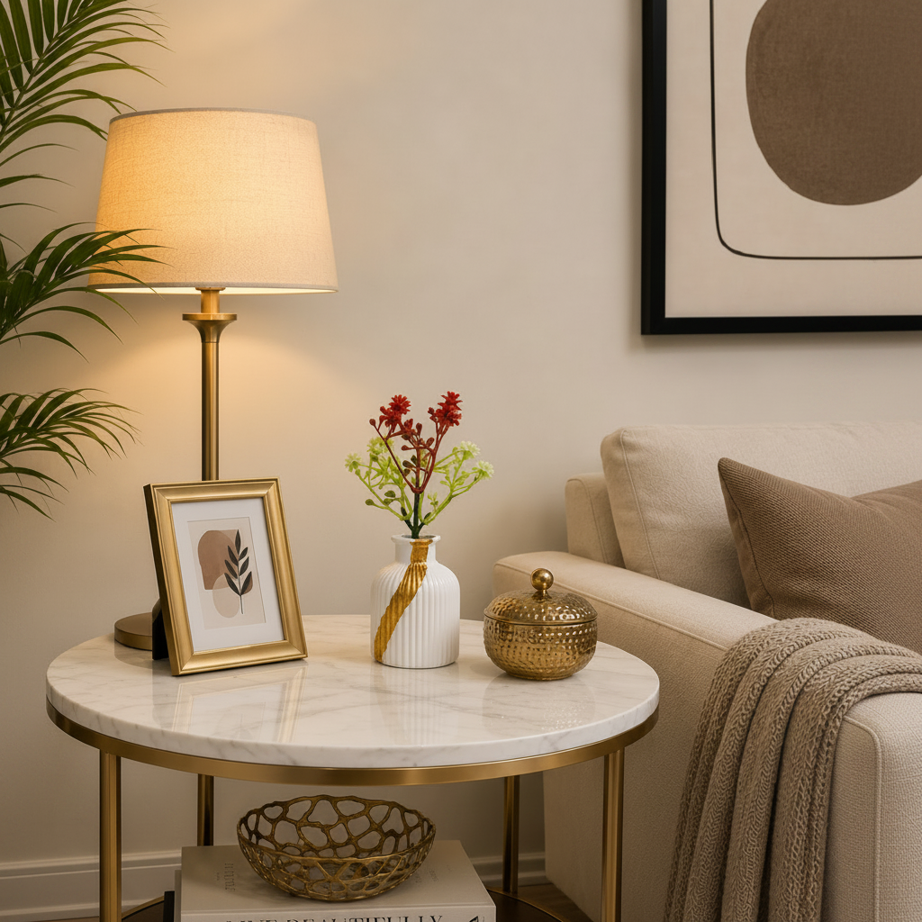 Gold Painted Ribbed White Vase with artificial Flowers